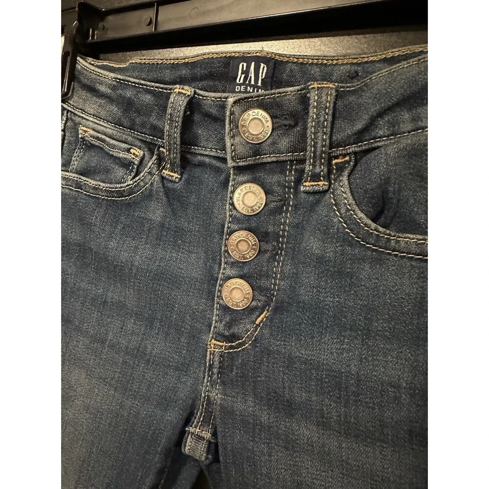 Gap Girls Button Fly Stretch High Rise Jegging Size 5 Adjustable Waist Dark Wash